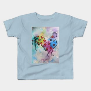 Polka Dot Rooster Watercolor Painting Rainbow Kids T-Shirt